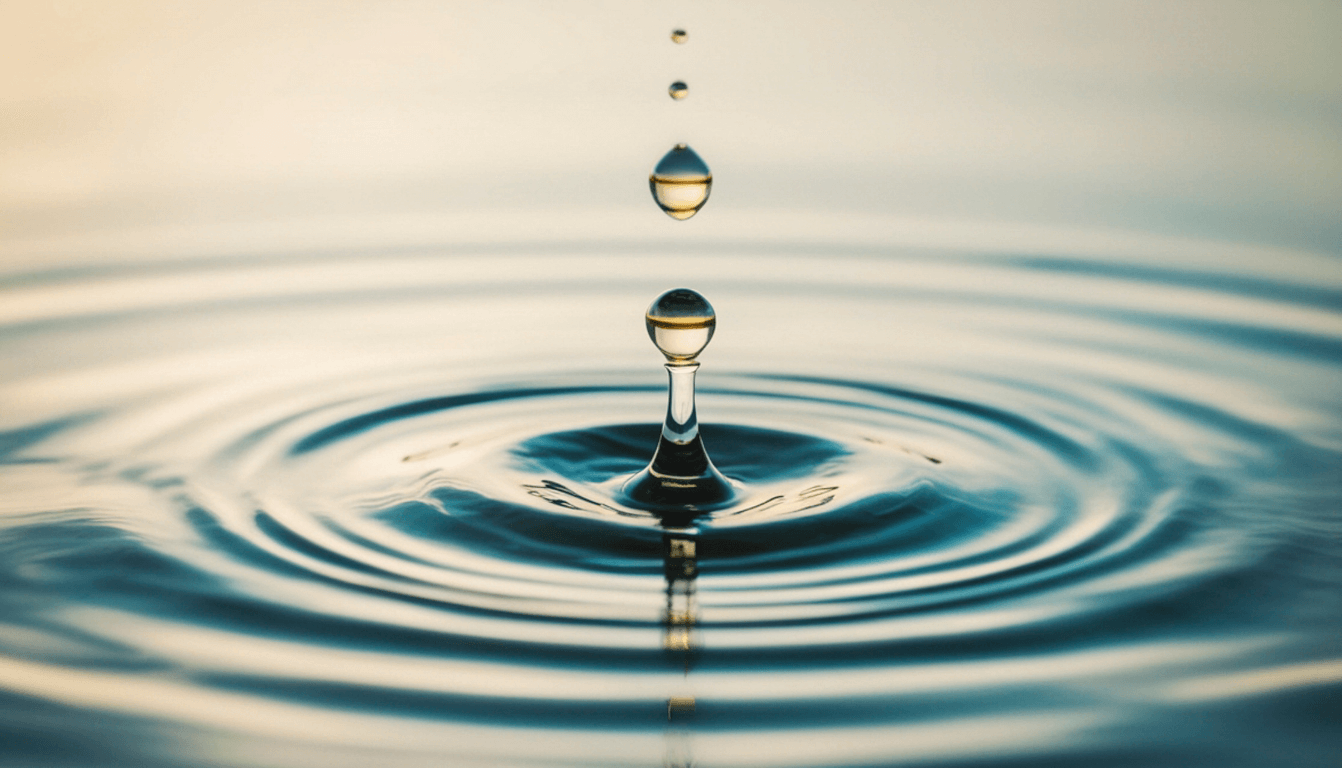 Ein Wassertropfen im auf der Wasseroberfläche für Harmonie und Wellness bei Vanity Pure Áesthetics in Paderborn